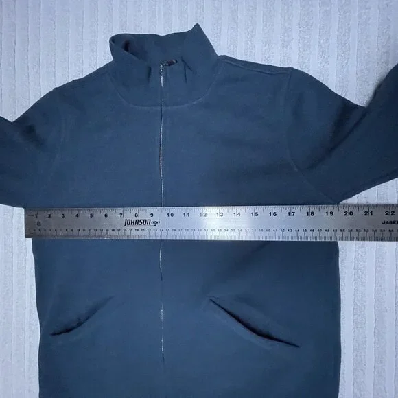 Faconnable Mens Full-Zip Sweater Jacket Small Blue Cotton Knit Mock Neck Pockets